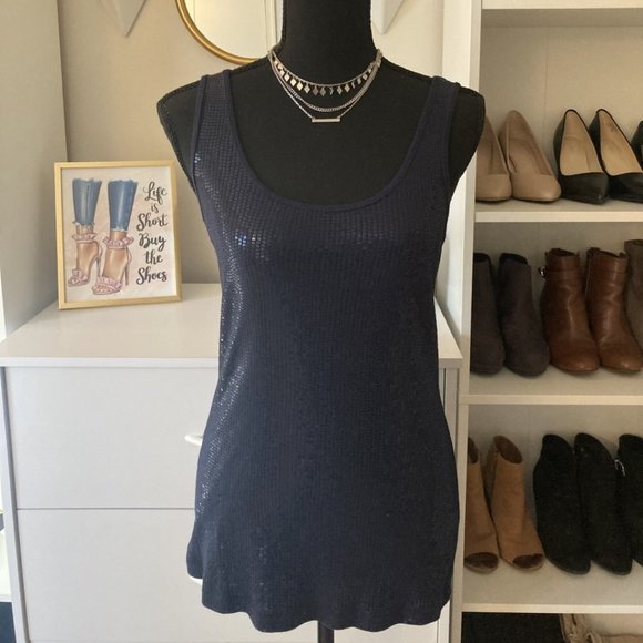 Express Navy Sequin Tank - Picture 1 of 3